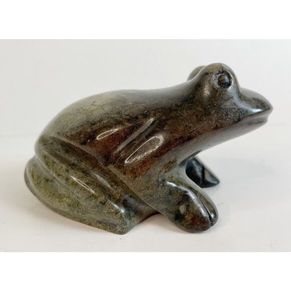 Other - Soapstone Handcarved Frog Figurine Planter Garden Decor Paperweight Green